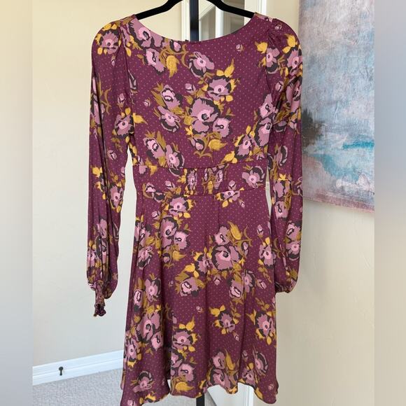 Free People Morning Light Mini Dress Women’s Size 2 Floral Polka Dot Long Sleeve - Picture 5 of 9